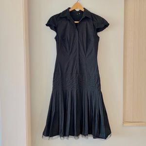 Tahari Cap Sleeve Drop Waist Pleated Dress